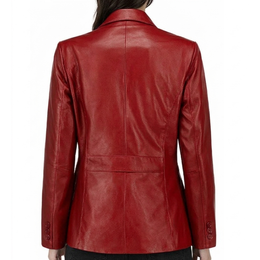 Women's Red Lambskin Leather Blazer Jacket