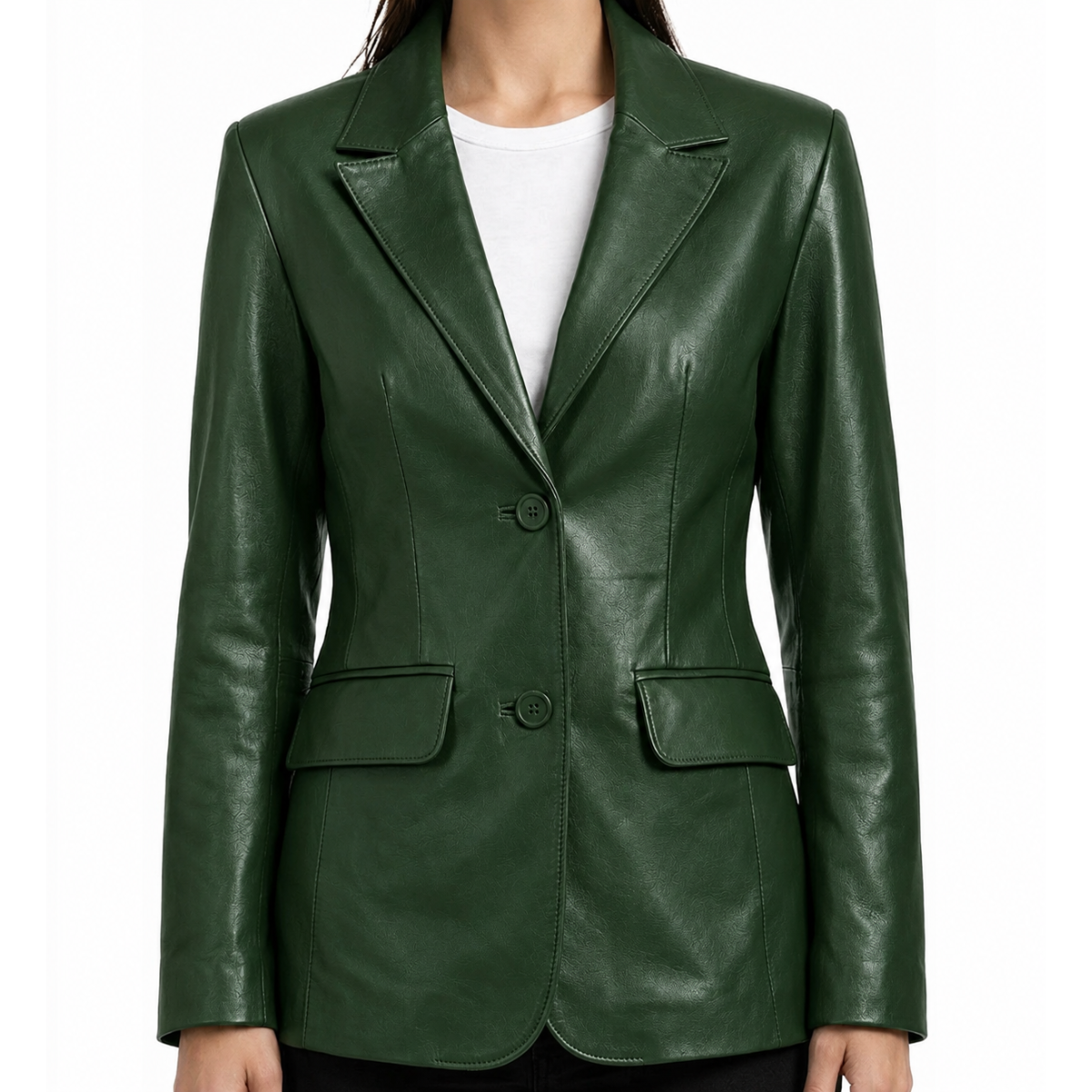 Women's Green Lambskin Leather Blazer