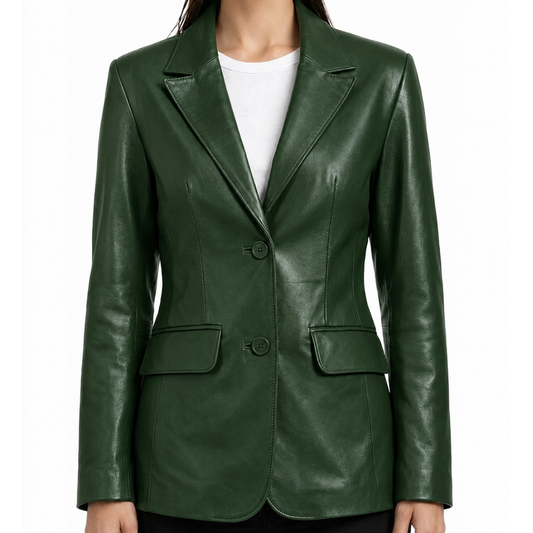 Women's Green Lambskin Leather Blazer