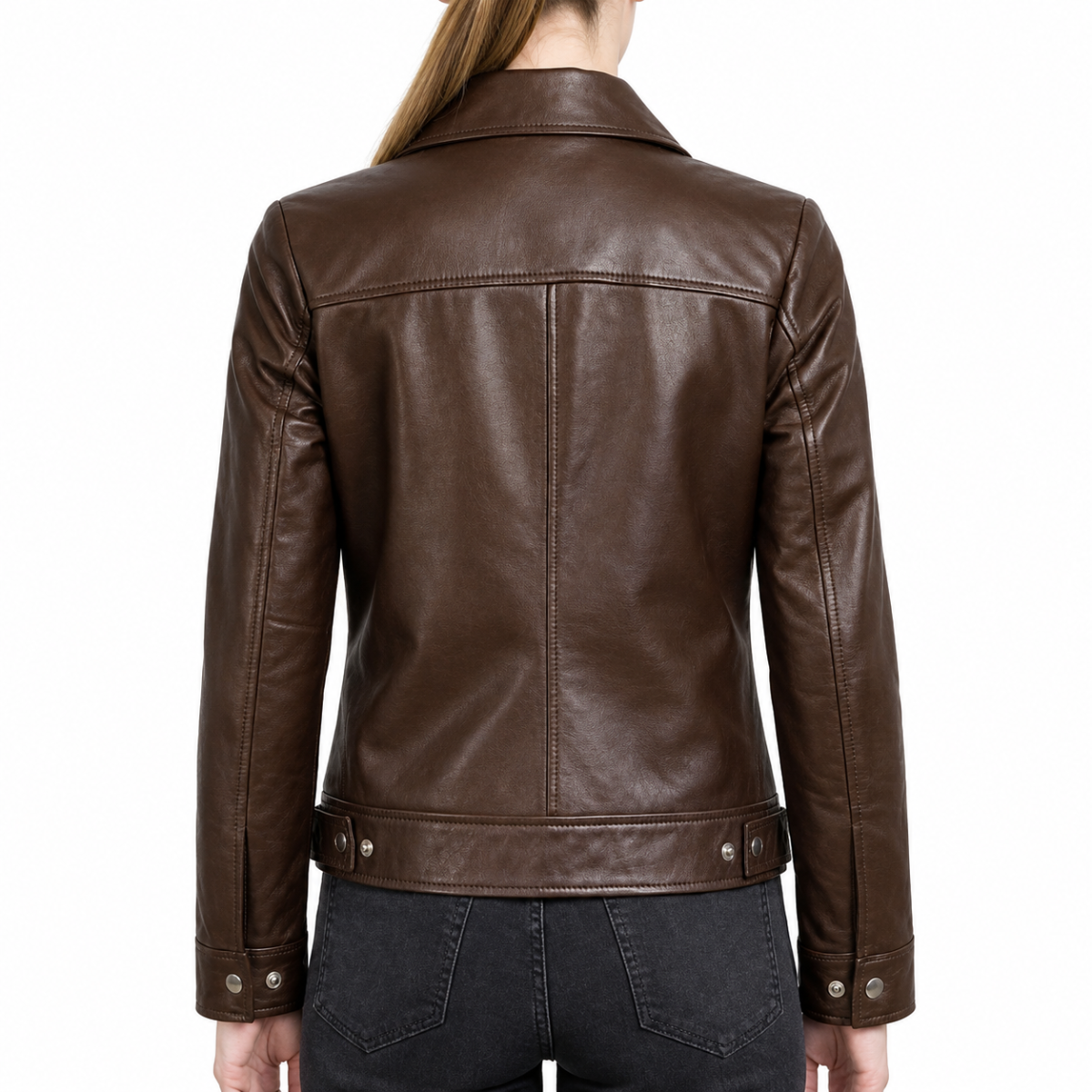 Women's Brown Shirt Collar Harrington Leather Jacket