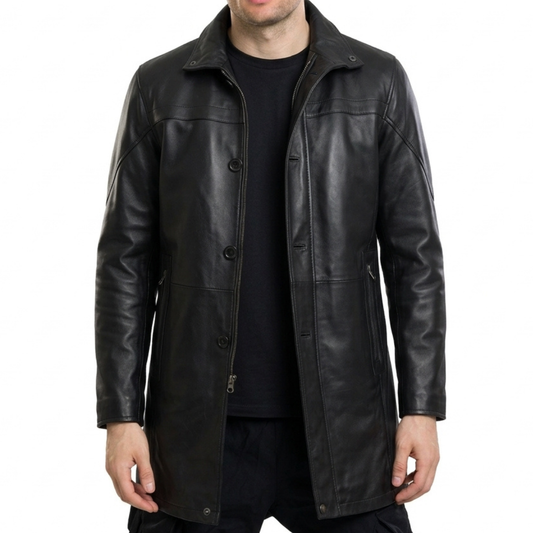 Men’s Real Leather Black Car Coat