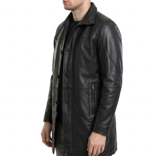 Men’s Real Leather Black Car Coat